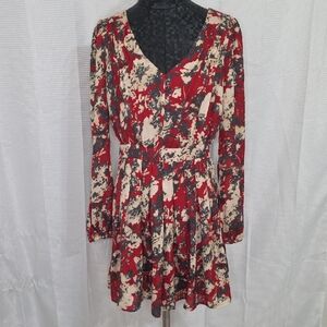 Miss Me Red and Black Floral Long Sleeve Dress